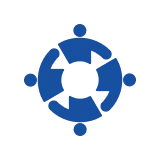 Blue teamwork symbol on black background