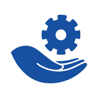 Blue hand and gear symbol